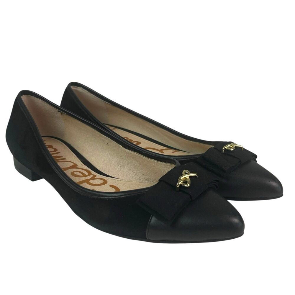 Sam Edelman Lizzy Ballet Flats sz 9.5 Black Suede Leather Bow Preppy Minimalist - Picture 2 of 8
